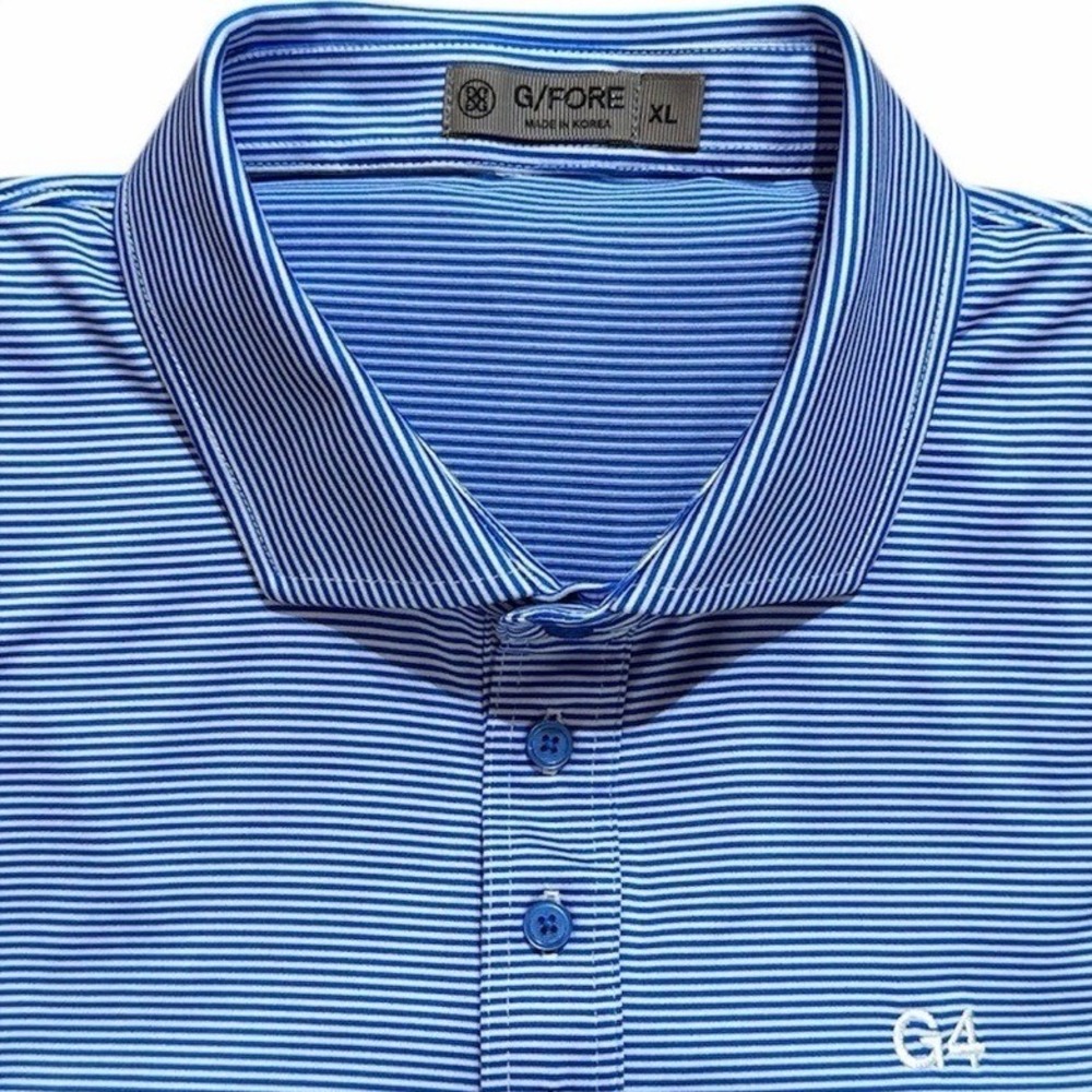 G/FORE Mens XL Blue White Striped Performance Golf Polo Shirt Short Sleeve G4